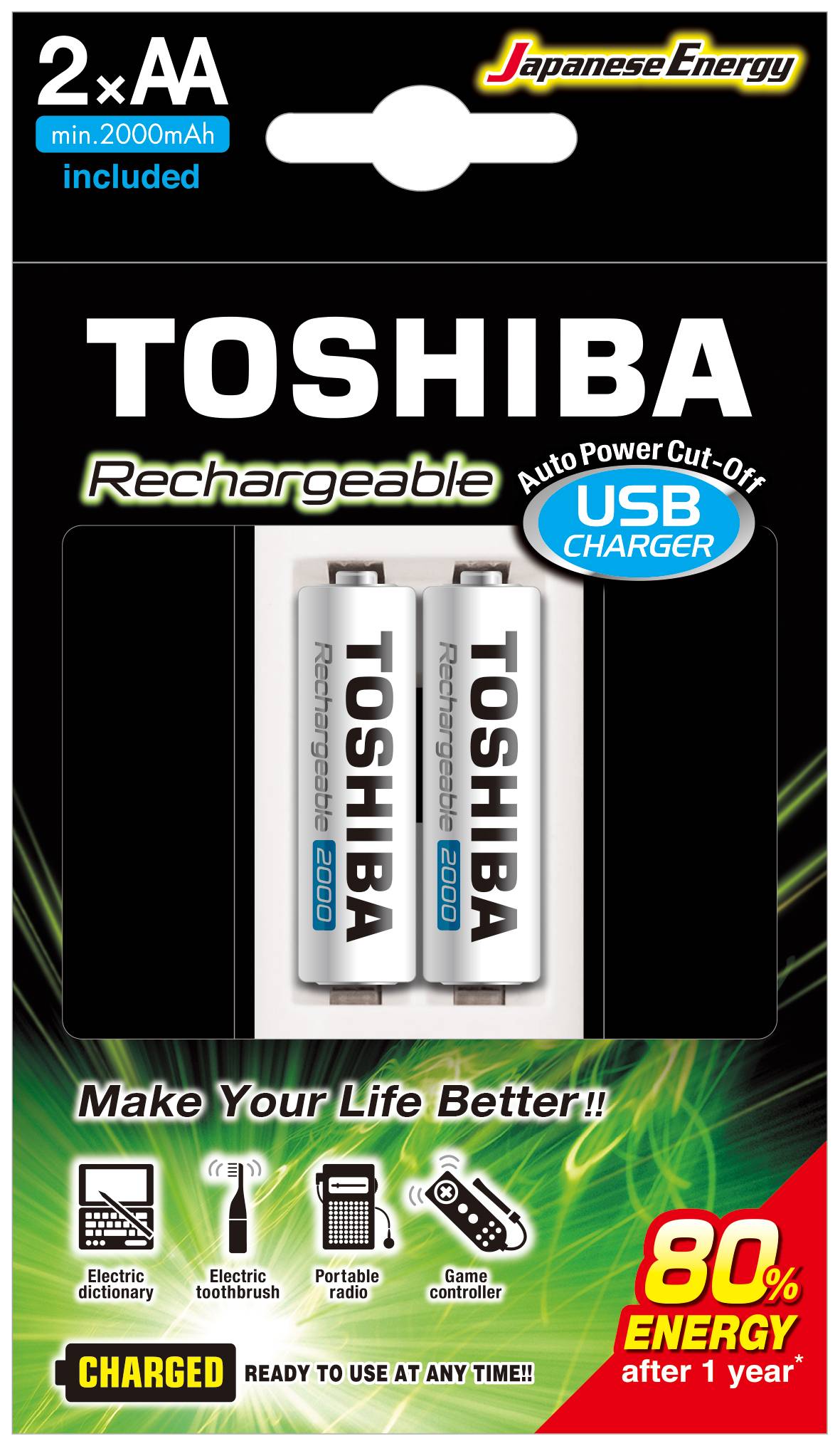 Toshiba Charger AA & AAA (2 batteries AA 2000mAh) - TNHC-6GME2 CB